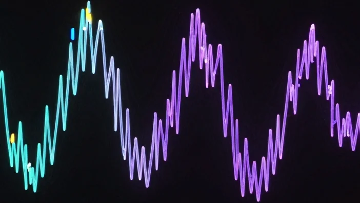 Interface de respiração em forma de onda luminosa ciano e violeta