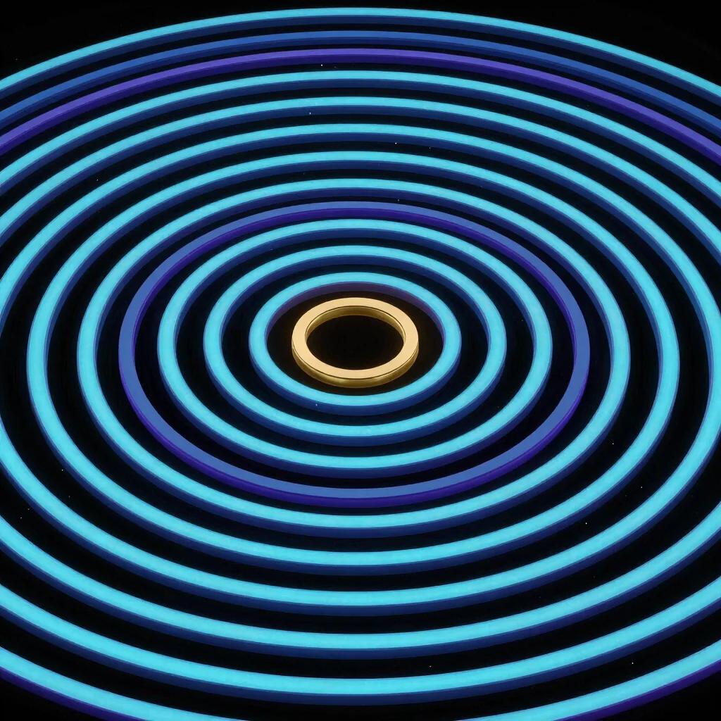 Render 3D abstrato de padrão cimático circular em ciano sobre fun